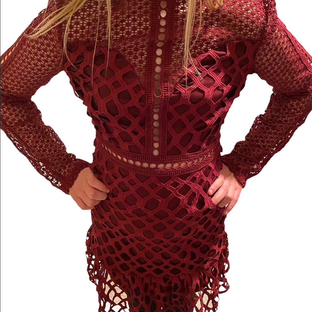 ❤️ 2 for $19 ~ Simplee Crochet Mini Dress, Burgundy